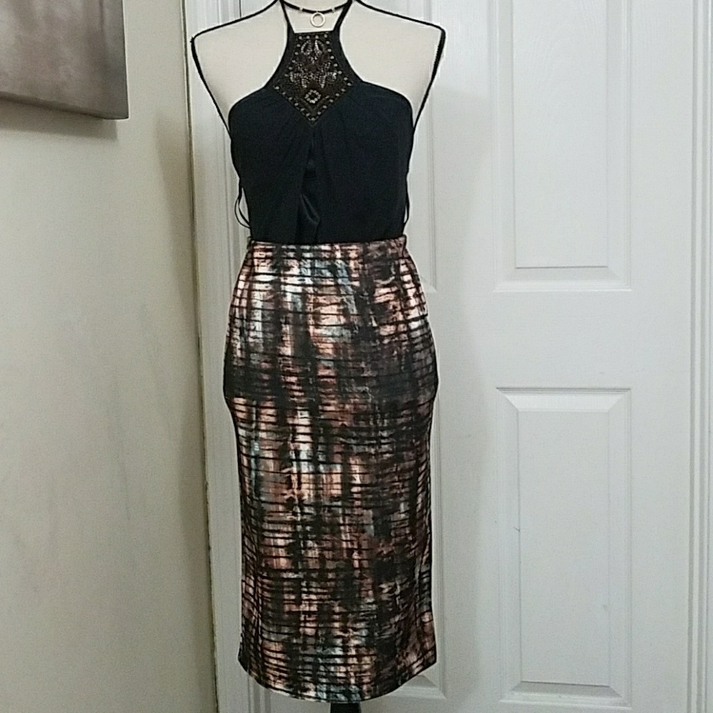 MOSSIMO Straight Abstract Brown Pencil Skirt